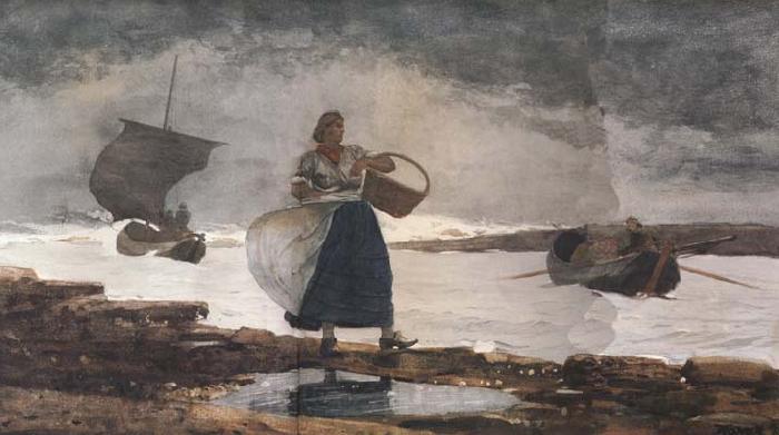 Winslow Homer Inside the Bay,Cullercoats (mk44) Spain oil painting art